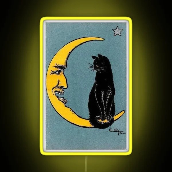 La Luna With Cat Tarot Card RGB Neon Sign