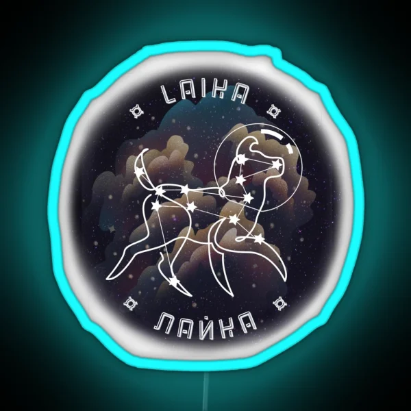 Laika Space Dog Version With Text RGB Neon Sign