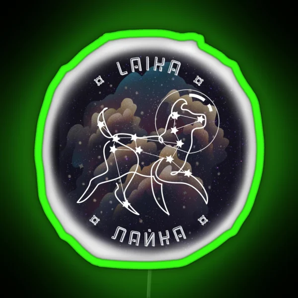 Laika Space Dog Version With Text RGB Neon Sign