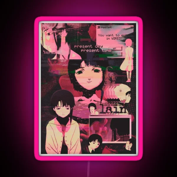Lain Pink Cybercore Aesthetic RGB Neon Sign