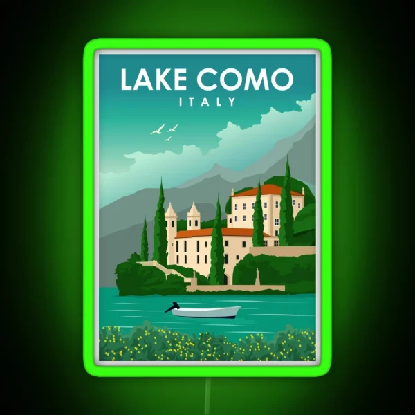 Lake Como Italy Vintage Minimal Retro Travel Poster RGB Neon Sign