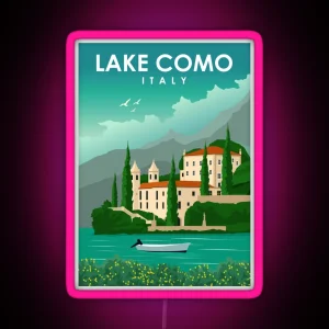 Lake Como Italy Vintage Minimal Retro Travel Poster RGB Neon Sign