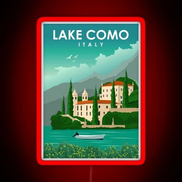 Lake Como Italy Vintage Minimal Retro Travel Poster RGB Neon Sign