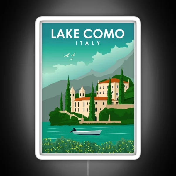 Lake Como Italy Vintage Minimal Retro Travel Poster RGB Neon Sign