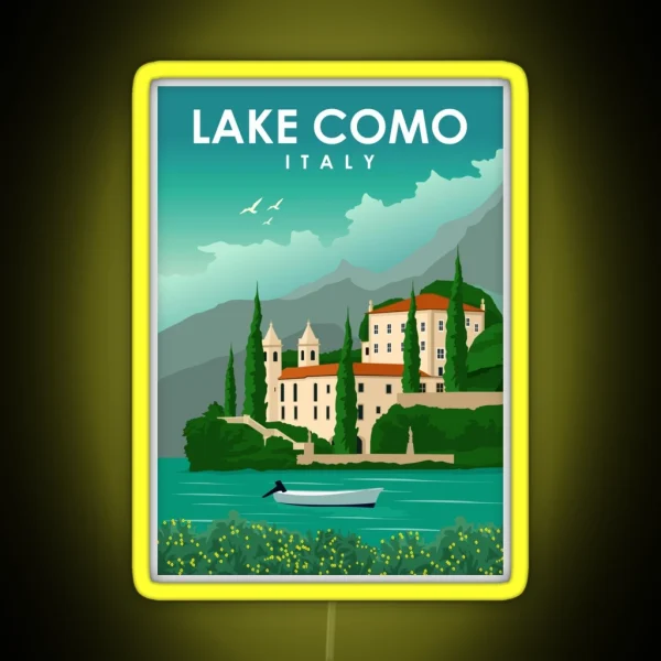 Lake Como Italy Vintage Minimal Retro Travel Poster RGB Neon Sign