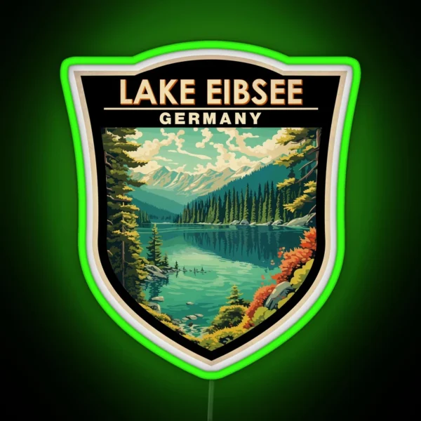 Lake Eibsee Germany Travel Art Badge RGB Neon Sign