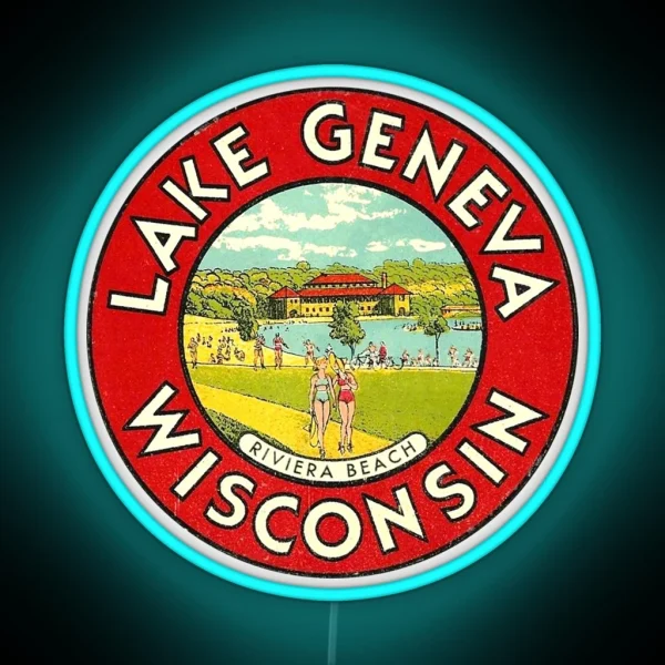 Lake Geneva Wisconsin Vintage Travel Decal RGB Neon Sign