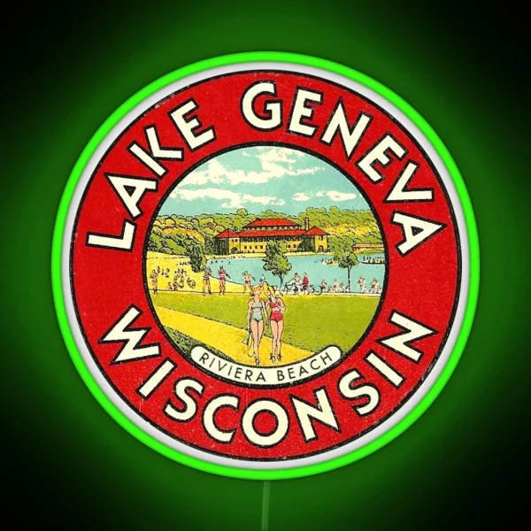 Lake Geneva Wisconsin Vintage Travel Decal RGB Neon Sign