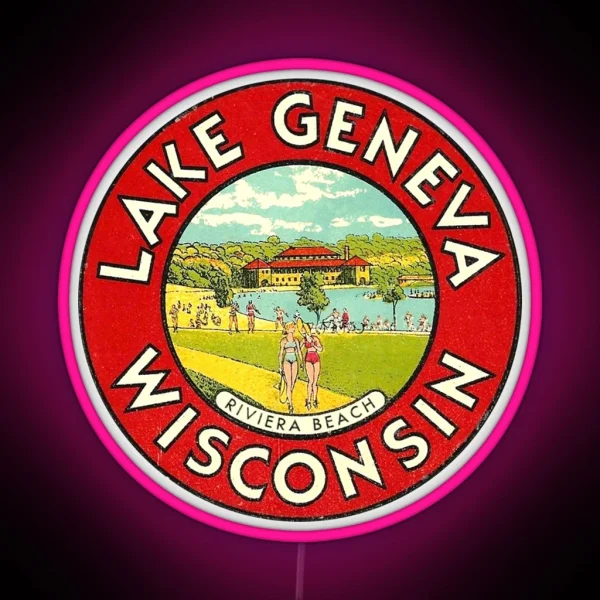 Lake Geneva Wisconsin Vintage Travel Decal RGB Neon Sign