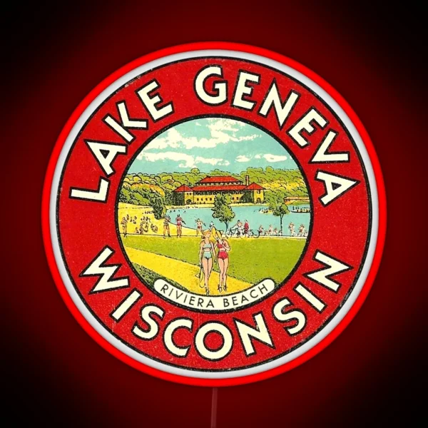 Lake Geneva Wisconsin Vintage Travel Decal RGB Neon Sign