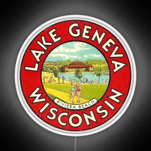 Lake Geneva Wisconsin Vintage Travel Decal RGB Neon Sign