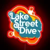 Vibrant Lake Street Dive logo lit in colorful retro style.