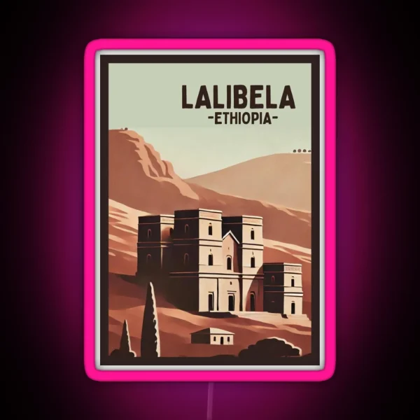 Lalibela Ethiopia Retro Minimalist Ancient RGB Neon Sign