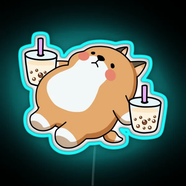 Lazy Shiba Loves Boba RGB Neon Sign