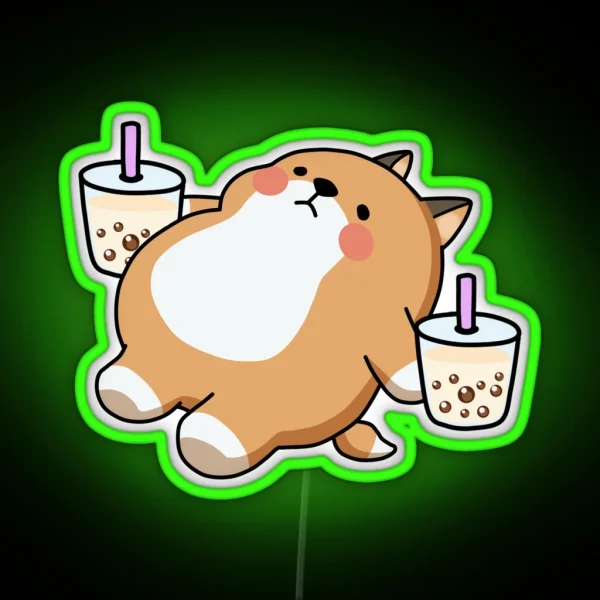 Lazy Shiba Loves Boba RGB Neon Sign