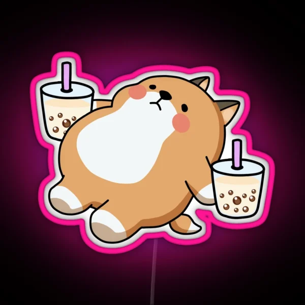 Lazy Shiba Loves Boba RGB Neon Sign
