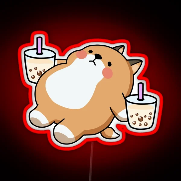 Lazy Shiba Loves Boba RGB Neon Sign