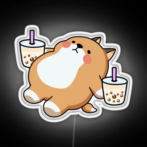 Lazy Shiba Loves Boba RGB Neon Sign