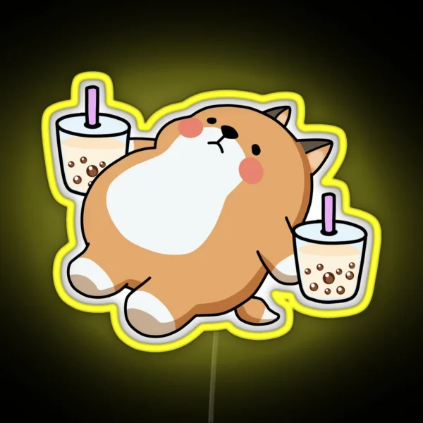 Lazy Shiba Loves Boba RGB Neon Sign