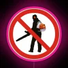 Vibrant Orange Prohibited Leaf Blower Sign with Rainbow Effect Illumination