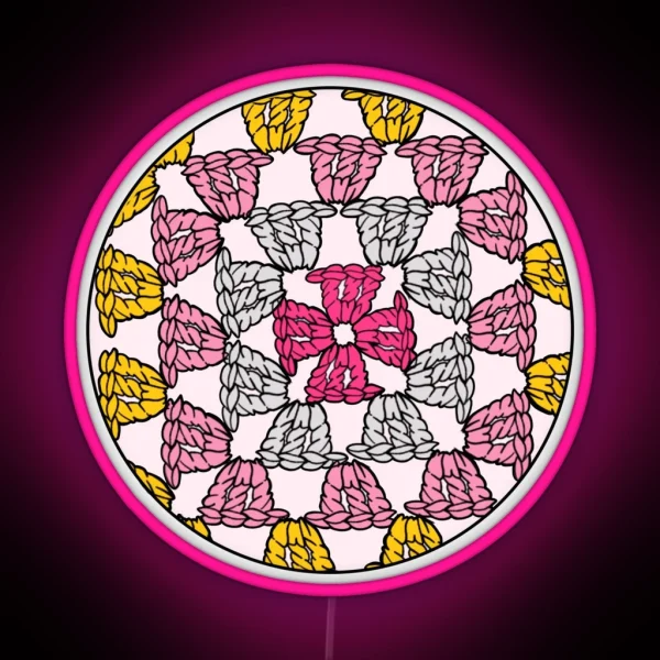 Led Pink Granny Squares Crochet Yarn RGB Neon Sign