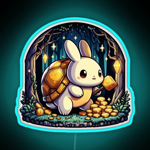 Legendary Animals Golden Turtle Rabbit RGB Neon Sign