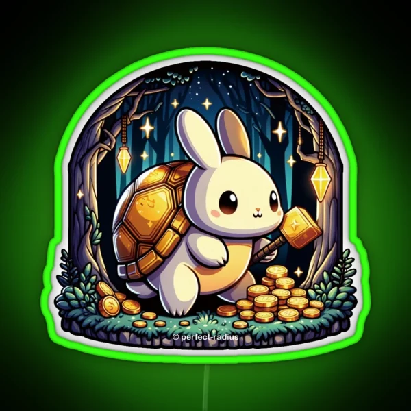 Legendary Animals Golden Turtle Rabbit RGB Neon Sign