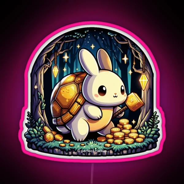 Legendary Animals Golden Turtle Rabbit RGB Neon Sign