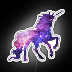 Legendary Animals Milky Way Galaxy Unicorn Outer Space Fairy Tale Galloping Unicorn Silhouette RGB Neon Sign