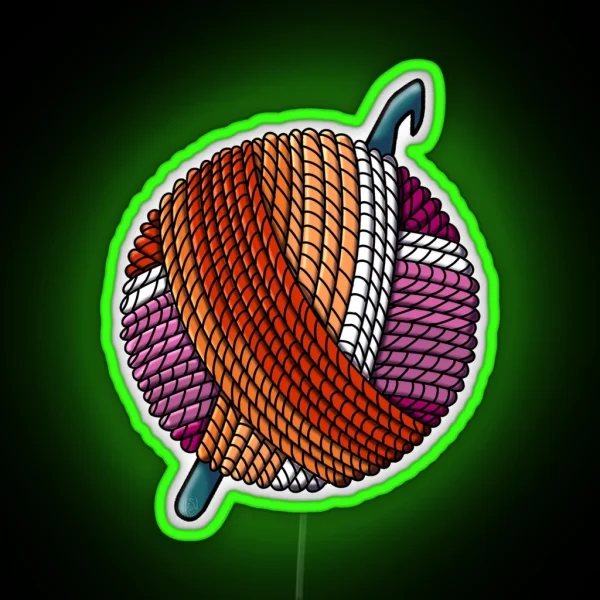 Lesbian Pride Yarn With Crochet Hook RGB Neon Sign