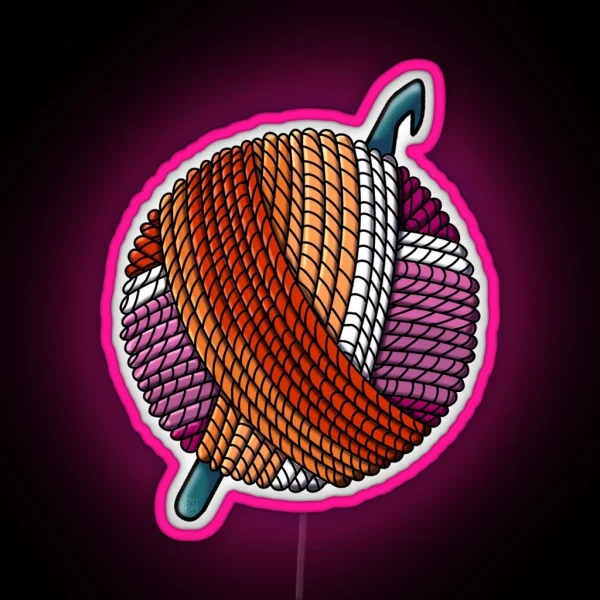 Lesbian Pride Yarn With Crochet Hook RGB Neon Sign