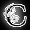 Modern Letter C Monogram with Vibrant Neon Floral Accents