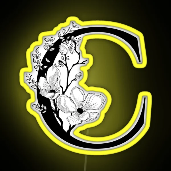 Letter C Monogram Floral Initial RGB Neon Sign