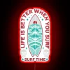 Vibrant Neon Sign Depicting Surf Time led Design Inspiration.