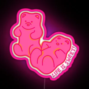 Life Is Sweet Gummy Bears Pink RGB Neon Sign