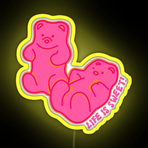 Life Is Sweet Gummy Bears Pink RGB Neon Sign