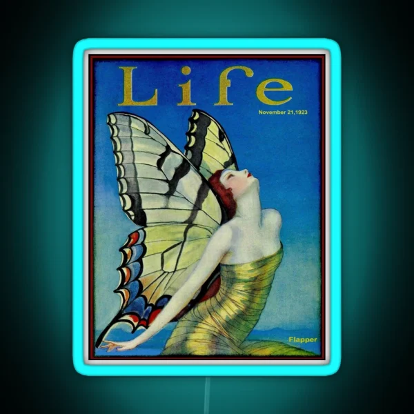 LIFE Vintage 1923 Flapper Butterfly Print RGB Neon Sign