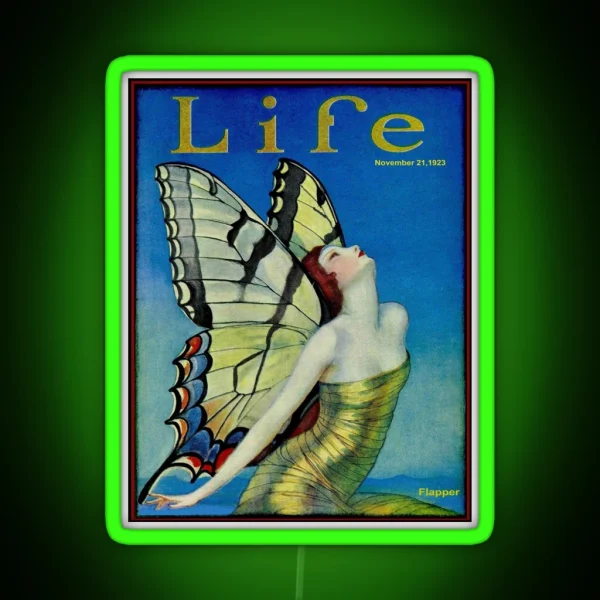 LIFE Vintage 1923 Flapper Butterfly Print RGB Neon Sign