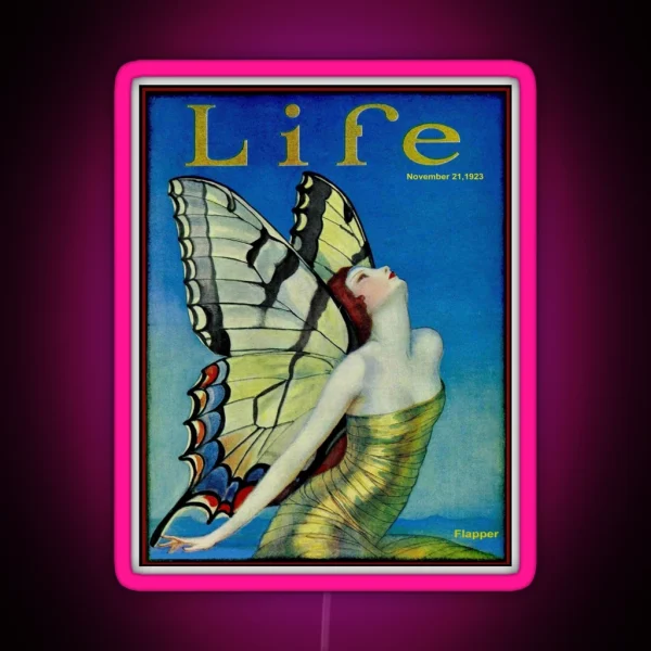 LIFE Vintage 1923 Flapper Butterfly Print RGB Neon Sign