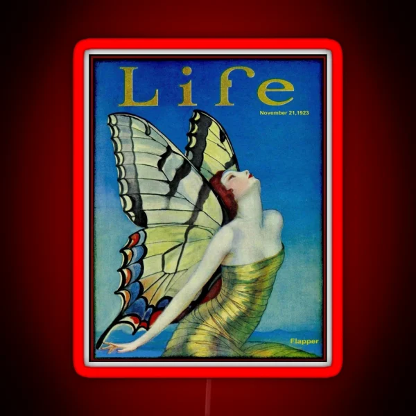 LIFE Vintage 1923 Flapper Butterfly Print RGB Neon Sign