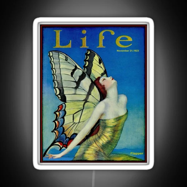 LIFE Vintage 1923 Flapper Butterfly Print RGB Neon Sign