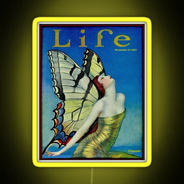 LIFE Vintage 1923 Flapper Butterfly Print RGB Neon Sign