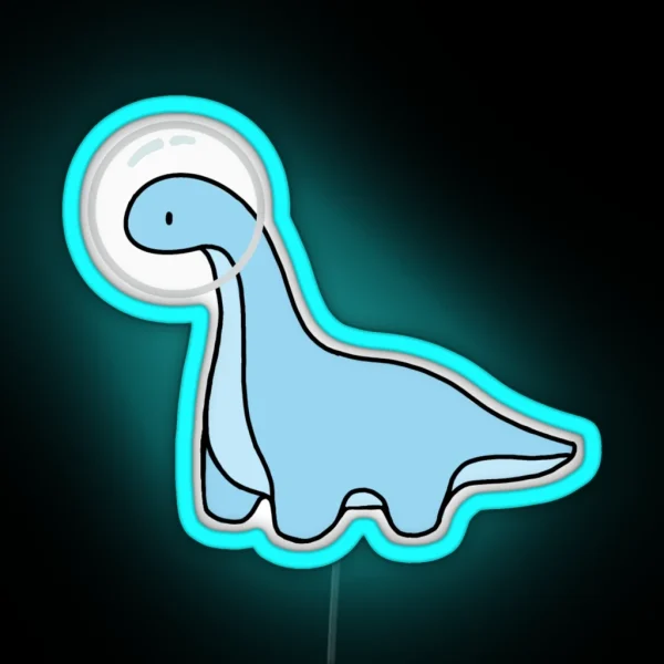 Light Blue Astronaut Dinosaur Brontosaurus Brachiosaurus RGB Neon Sign