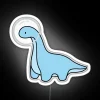 Neon RGB dinosaur brontosaurus meets astronaut in light blue glow.