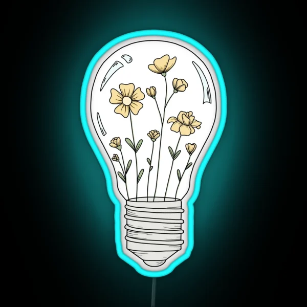 Light Bulb With Yellow Flowers RGB Neon Sign