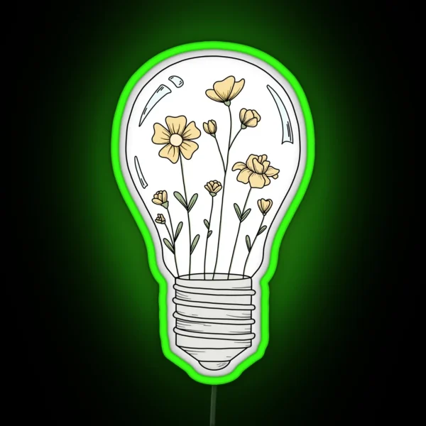 Light Bulb With Yellow Flowers RGB Neon Sign