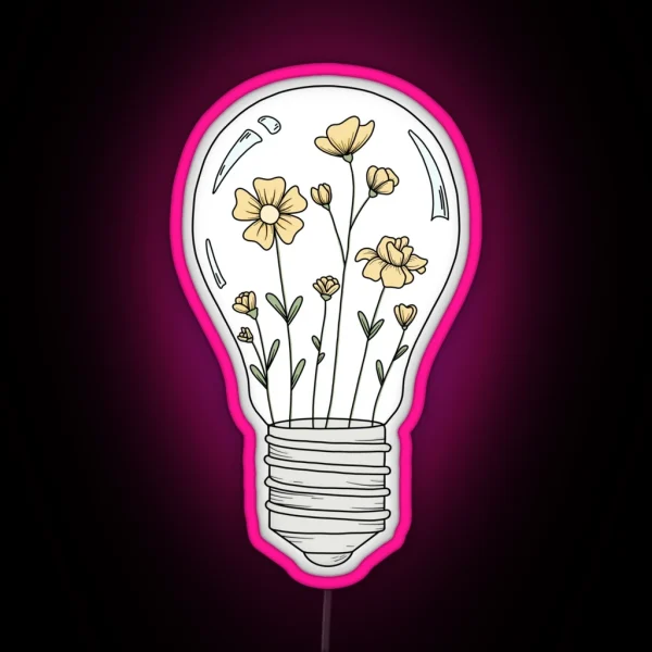 Light Bulb With Yellow Flowers RGB Neon Sign