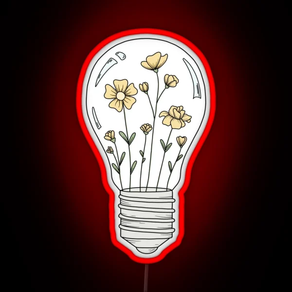 Light Bulb With Yellow Flowers RGB Neon Sign
