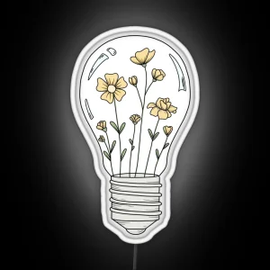 Light Bulb With Yellow Flowers RGB Neon Sign