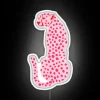 Vibrant light pink and black leopard print neon sign with RGB glow.